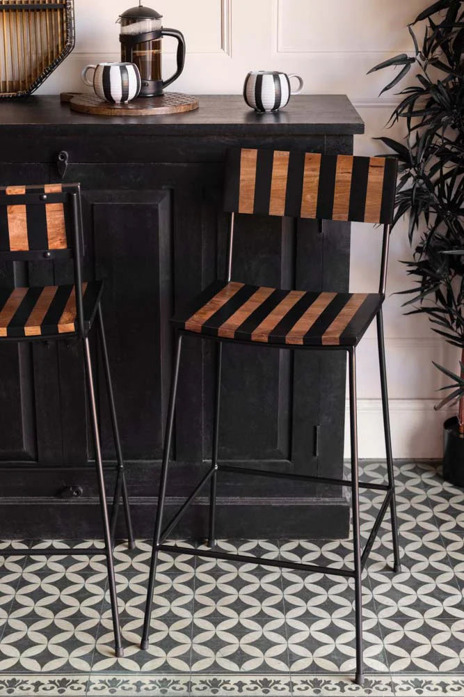 Black Stripe Wooden Bar Stool - Image 3