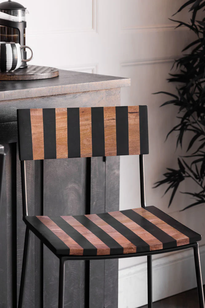 Black Stripe Wooden Bar Stool - Image 4