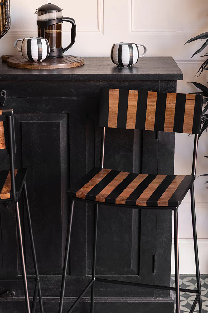 Black Stripe Wooden Bar Stool - Image 5