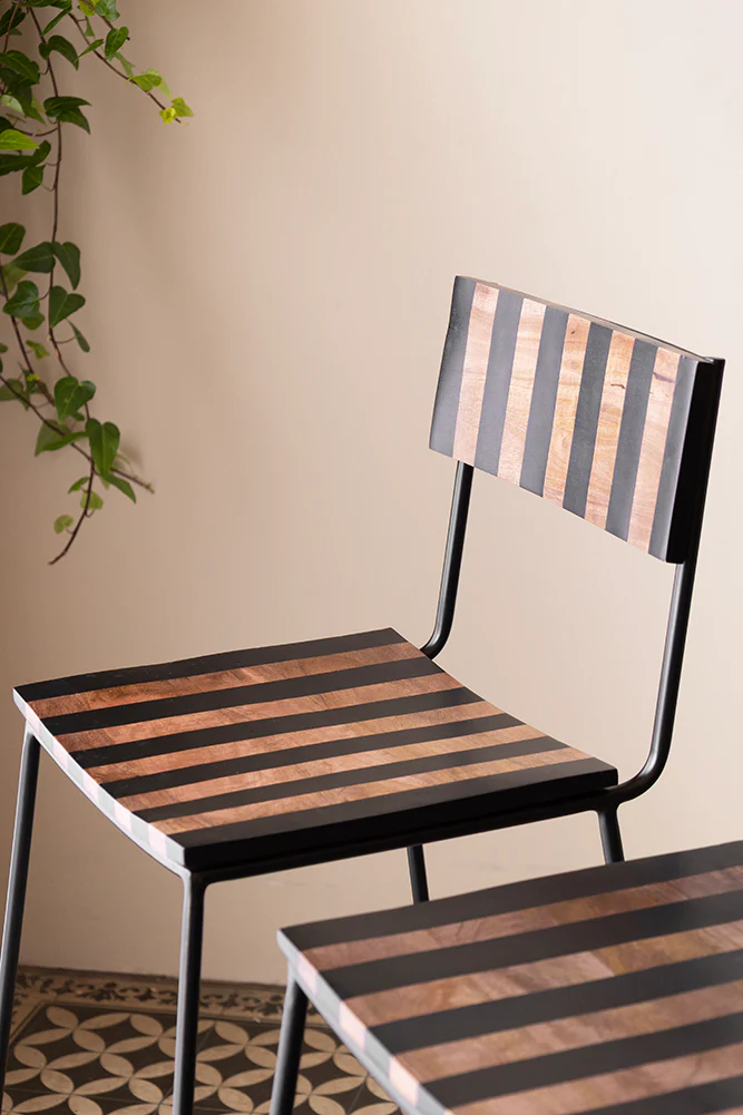 Black Stripe Wooden Bar Stool - Image 6