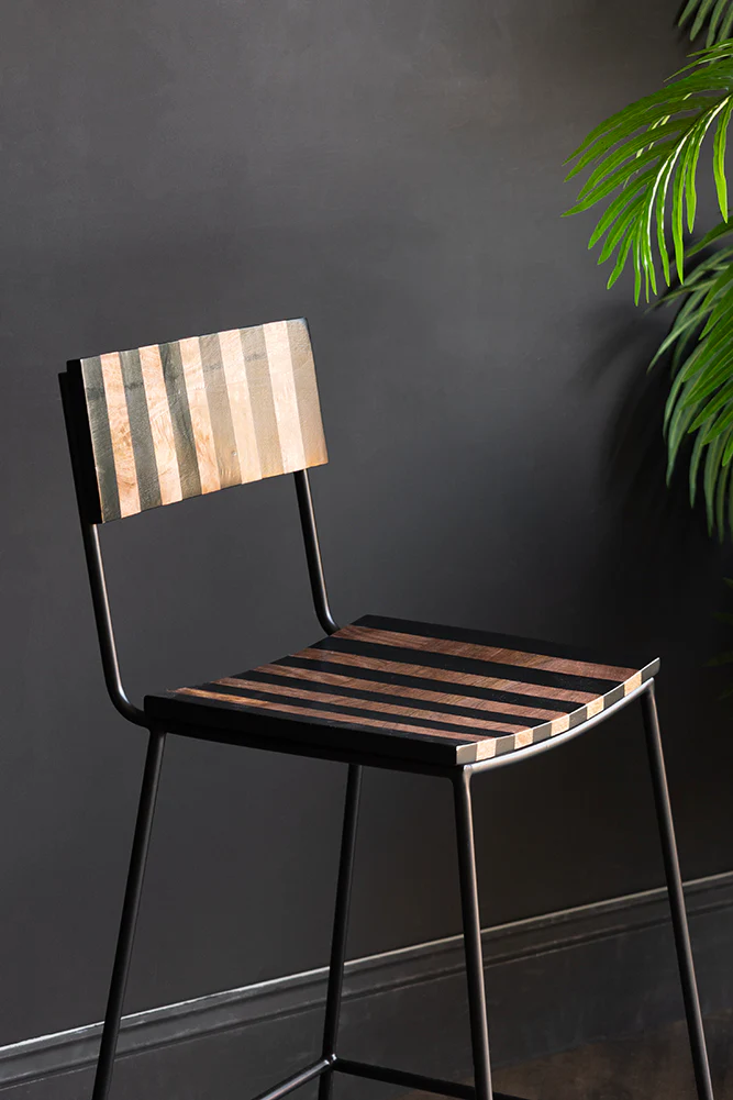 Black Stripe Wooden Bar Stool - Image 7