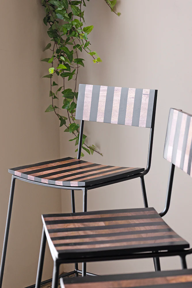 Black Stripe Wooden Bar Stool - Image 8