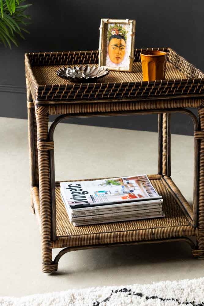 Dark Brown Rattan Side Table - Image 3